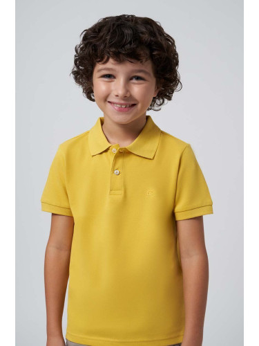 Детска памучна тениска с яка Mayoral в жълто с изчистен дизайн