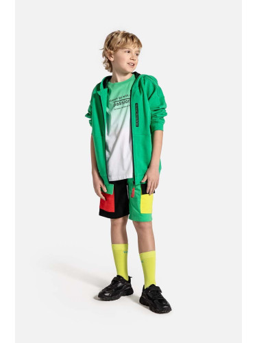 Детски памучен къс панталон Coccodrillo в зелено с регулируема талия