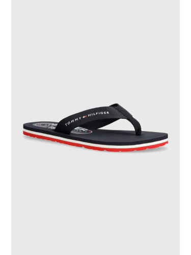 Джапанки Tommy Hilfiger GLOBAL STRIPES FLAT BEACH SANDAL в тъмносиньо с равна подметка FW0FW07856