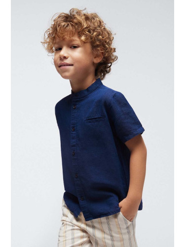 Детска риза с лен Mayoral в синьо