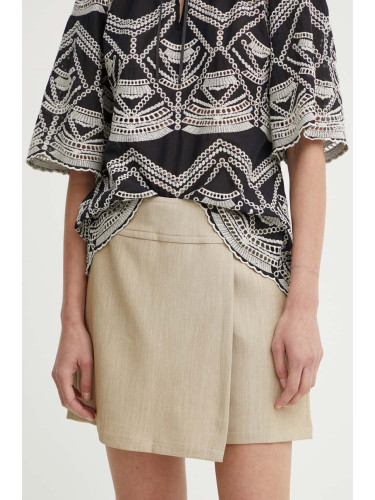 Пола-панталон Bruuns Bazaar CindySusBBElica skirt/shorts в бежово с изчистен дизайн с висока талия BBW4024