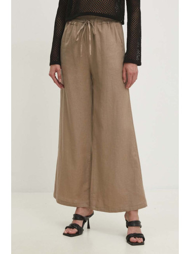 Панталон с лен Answear Lab в бежово с широка каройка, с висока талия