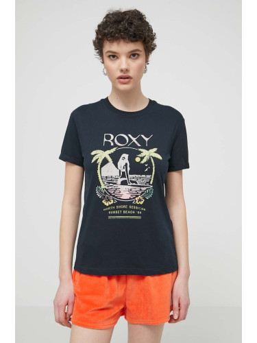 Памучна тениска Roxy в черно ERJZT05699