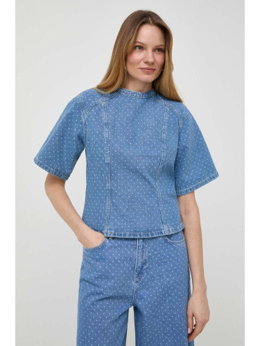 Дънкова блуза Custommade Stella дамска в синьо с десен 999449289