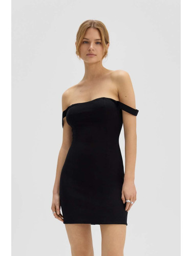 Рокля Saint Body OFF SHOULDER MINI DRESS BLACK в черно къса с кройка по тялото SB.528