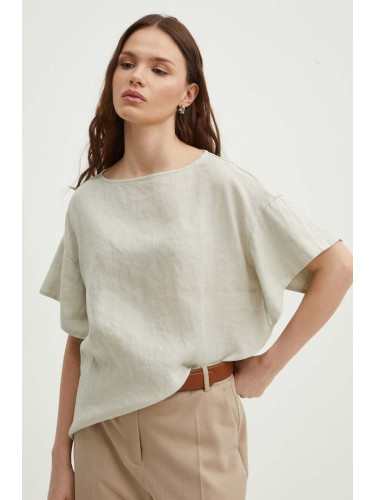 Ленена блуза Sisley в бежово с изчистен дизайн