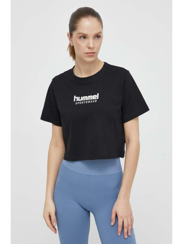 Памучна тениска Hummel в черно