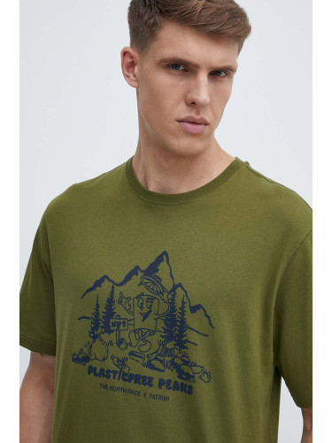 Памучна тениска The North Face в зелено с принт NF0A87DXPIB1