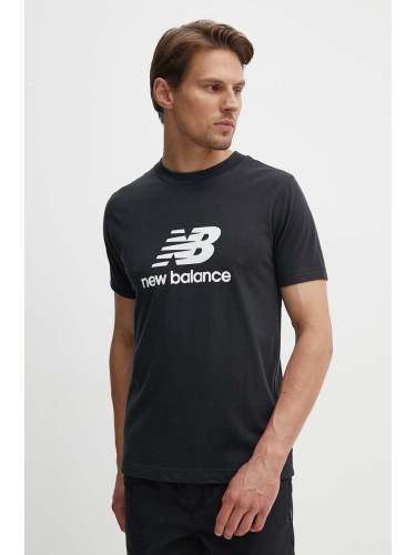 Памучна тениска New Balance Sport Essentials в черно с принт MT41502BK
