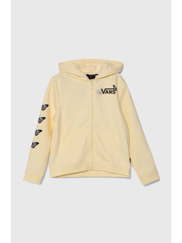 Детски памучен суичър Vans FLUTTER FLY ZIP HOODIE в жълто с качулка с принт