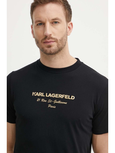 Памучна тениска Karl Lagerfeld в черно с принт 542224.755056