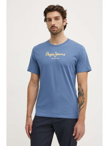 Памучна тениска Pepe Jeans Eggo N в синьо с принт