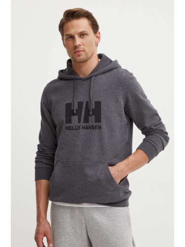 Памучен суичър Helly Hansen HH LOGO HOODIE в сиво с качулка апликация 33977 53289