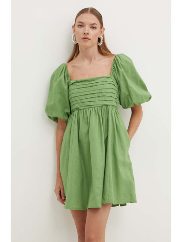 Ленена рокля Abercrombie & Fitch в зелено къса разкроена