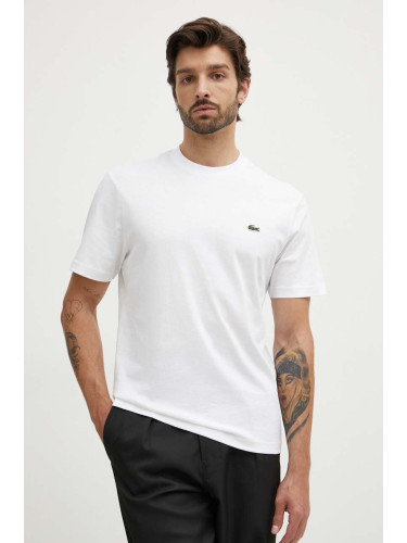 Памучна тениска Lacoste в бяло с изчистен дизайн