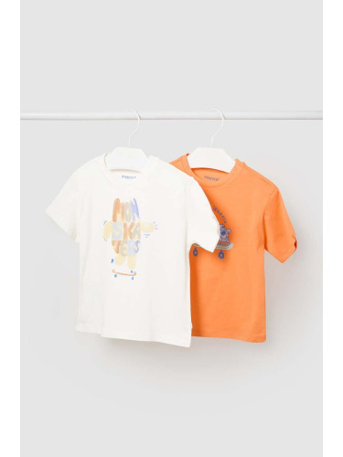 Бебешка памучна тениска Mayoral (2 броя) в оранжево с принт