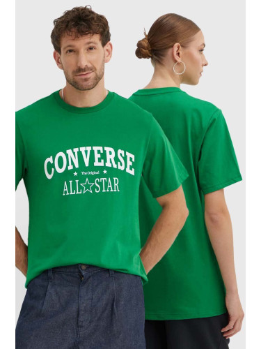 Памучна тениска Converse в зелено с принт 10026458-A01