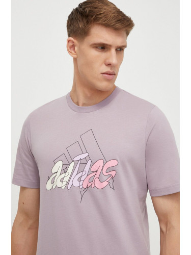 Памучна тениска adidas 0 в лилаво с принт IN6244