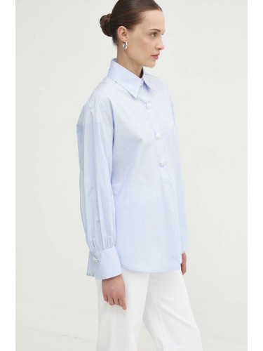 Памучна блуза Answear Lab дамска в синьо с изчистен дизайн