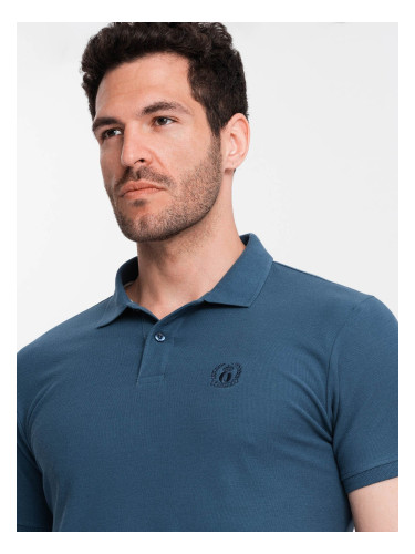 Ombre BASIC men's single color pique knit polo shirt - dark blue