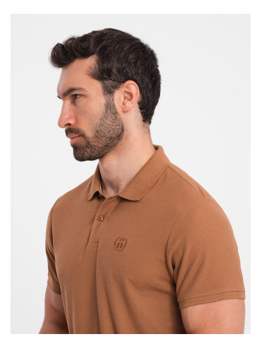 Ombre Men's BASIC single color pique knit polo shirt - brown