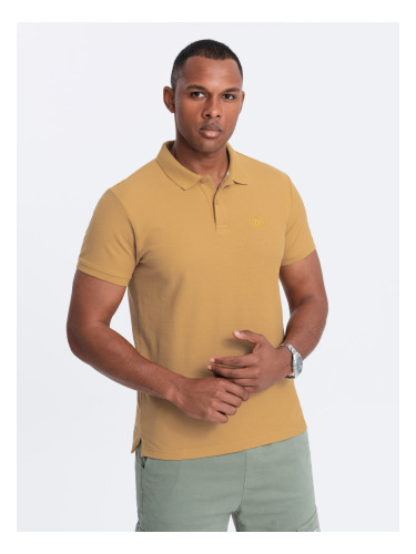 Ombre Men's BASIC single-color pique knit polo shirt - mustard
