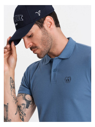 Ombre BASIC men's single color pique knit polo shirt - blue