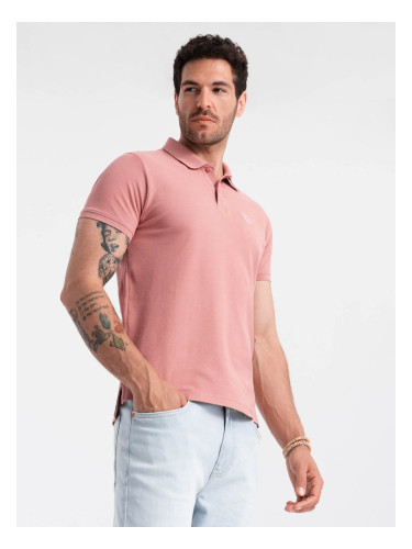 Ombre Men's BASIC single color pique knit polo shirt - dark pink