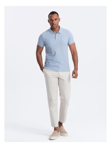Ombre BASIC men's single color pique knit polo shirt - blue denim