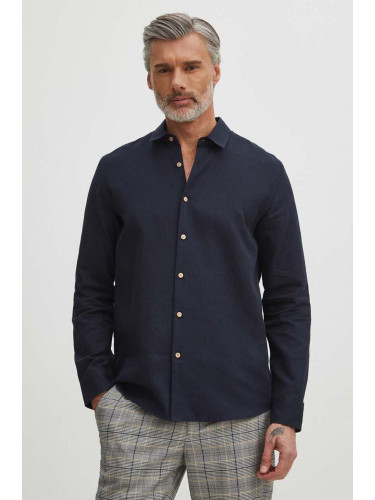 Памучна риза Medicine мъжка в тъмносиньо със стандартна кройка с класическа яка
