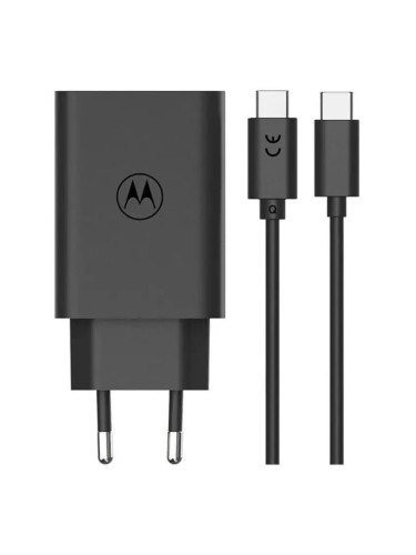Зарядно устройство Motorola TurboPower (SJMC302), от контакт към 1x USB-C(ж), 30W, черно, кабел от USB-C(м) към USB-C(м)