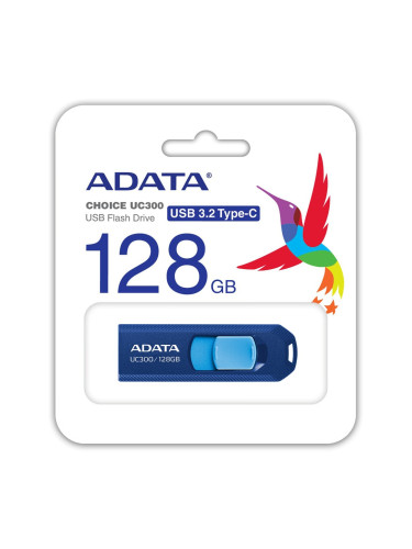 Памет 128GB USB Flash Drive, A-Data UC300, USB 3.2 Gen 1 Type-C, синя