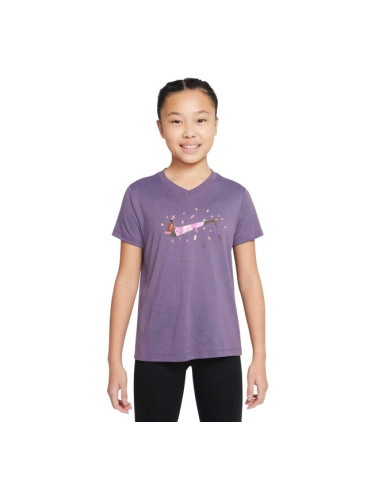 Nike NK DF TEE VNECK LGD ESSNTL+ Тениска за момичета, лилаво, размер