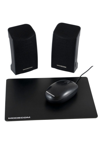 Мишка в комплект с подложка и колони Modecom MC-Starter, USB, 800dpi, черни
