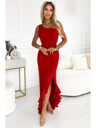 317-4 One shoulder long dress - red