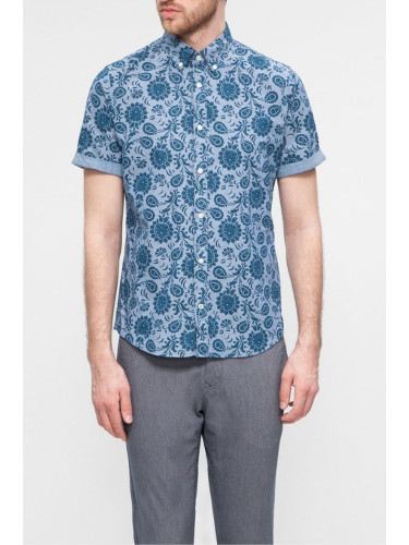 Tommy Hilfiger Shirt - SLIM FLOWER PRINT SHIRT S/S blue