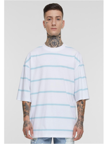 Men's striped T-shirt with oversized sleeves white/ocean blue