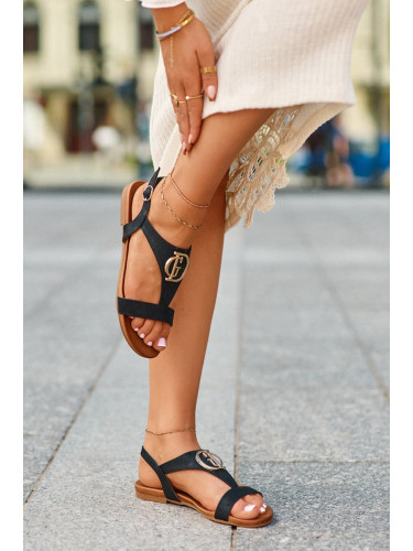 Women's flat sandals with gold trim S.Barski Black