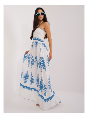 Blue and white patterned bandeau dress