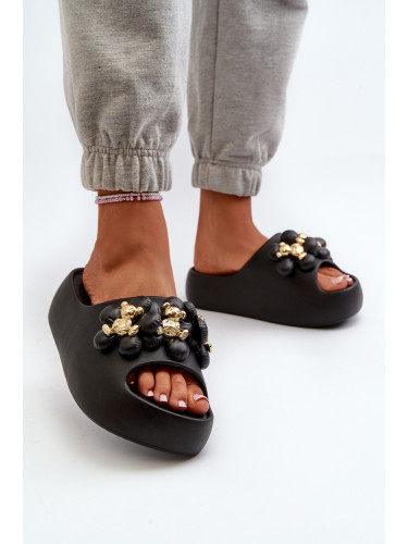 Boto Дамски дунапренени джапанки с декорации на дебела подметка Черни Bremavia