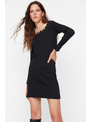 Trendyol Black Lace Detail Mini Knitted Dress