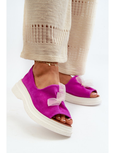 Zazoo 2939 Велурени дамски сандали с панделка Фуксия