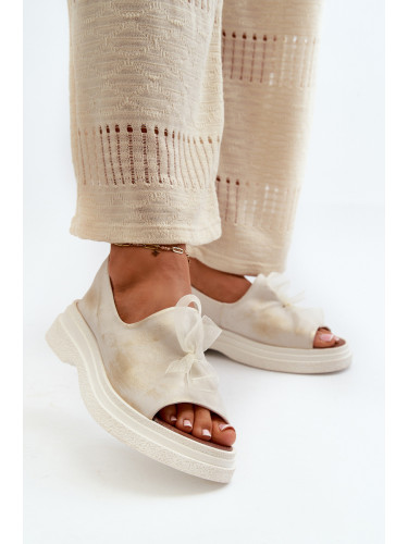 Zazoo 2939 Дамски кожени сандали с панделка Златни разкъсани