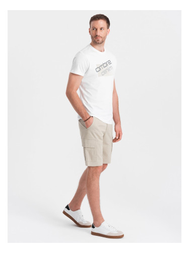 Ombre Men's monochromatic shorts with cargo pockets - beige