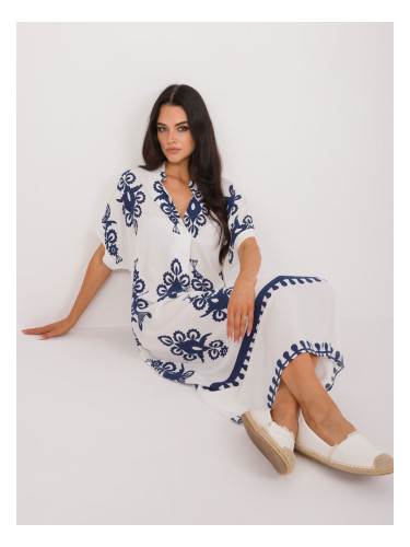Navy blue and white shirt dress with pattern