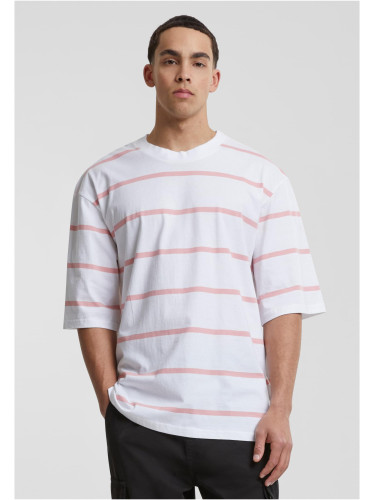 Men's striped T-shirt with oversized sleeves white/pink