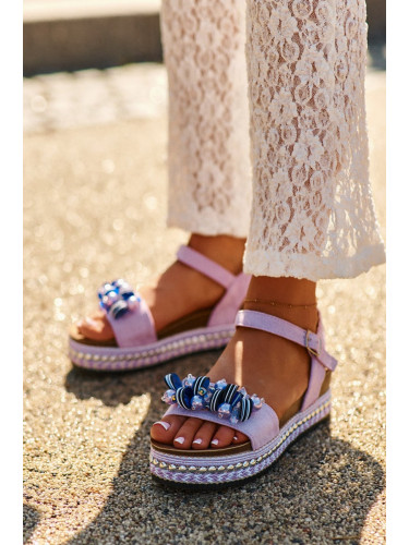 Women's wedge and platform sandals with S.Barski Purple embellishments