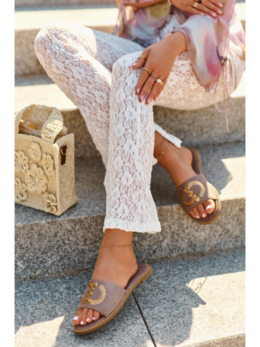 S. BARSKI Дамски равни чехли с пайети S.Barski