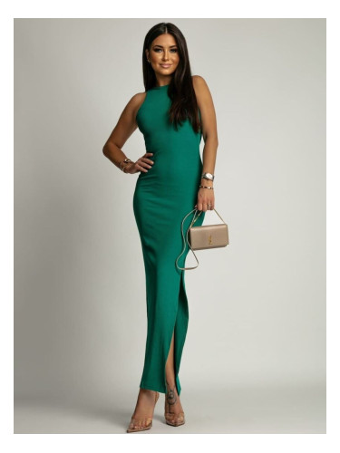 Green fitted basic dress with a cutout on the back