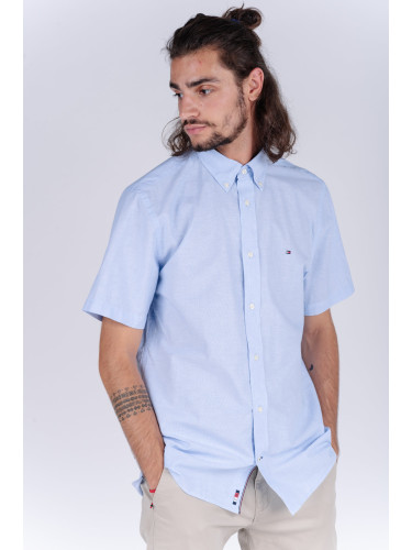 Tommy Hilfiger Shirt - FLEX CO/LI PINSTRIPE SHIRT S/S pale blue